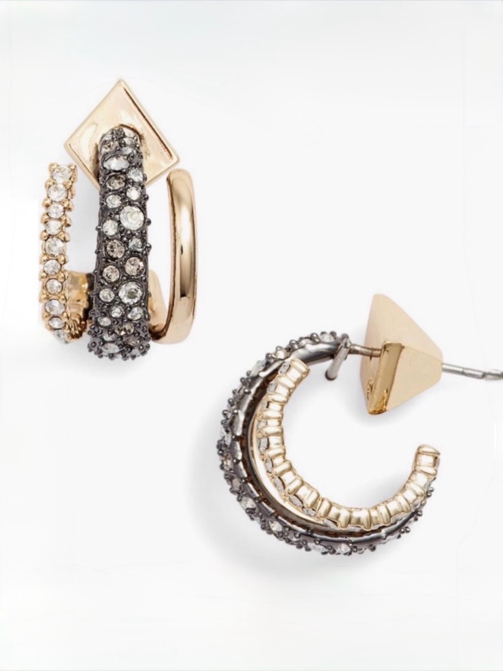 NEW Floating Orbit Stacked Hoop Earrings Post Mixed Metals Alexis Bittar JL29